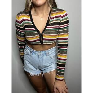 Veronica Beard Striped Cropped V Neck Multi Colored Cardigan/ Sweater Size Small